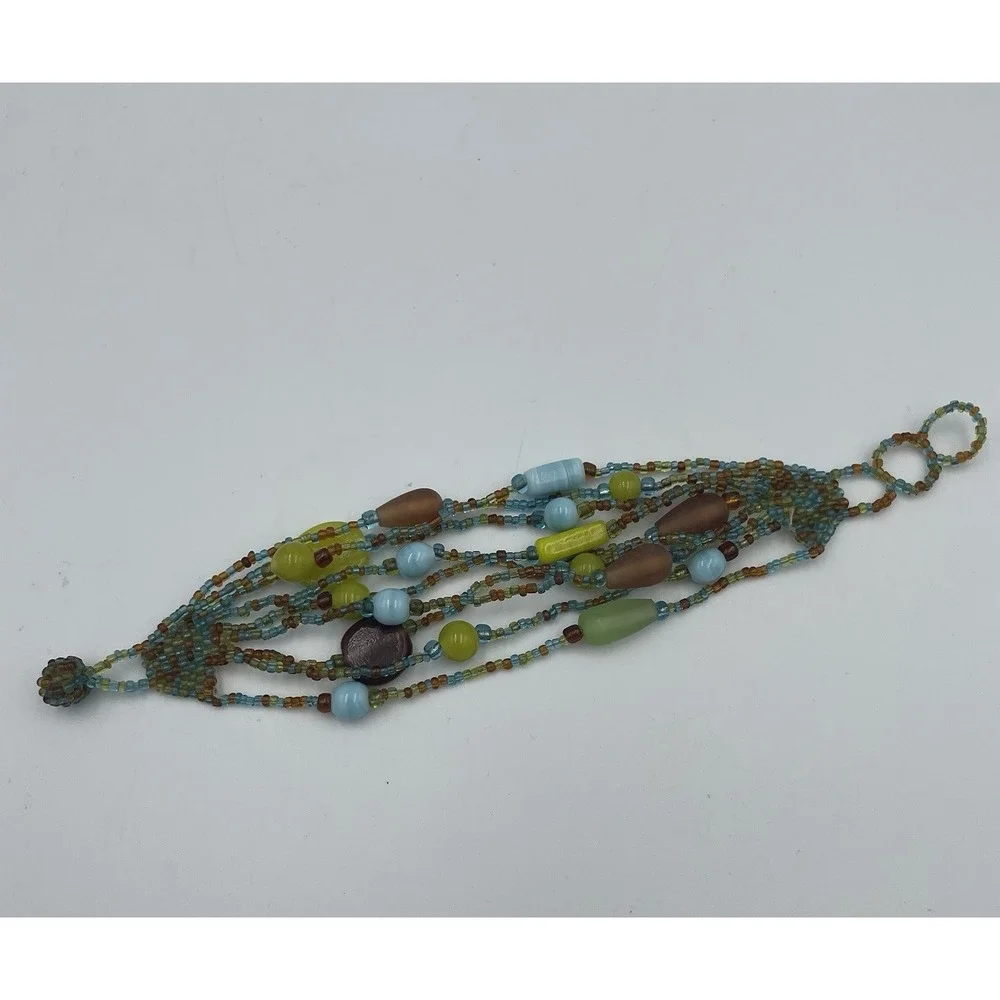 Artisan Beaded Bracelet Multi Strand Blue Green Brown 8